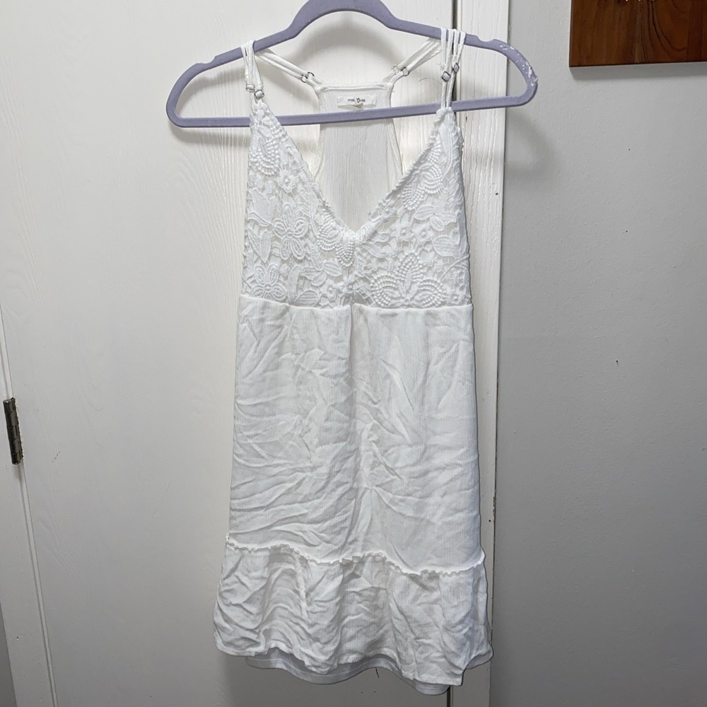 Maurice's Women's‎ White Lace Detail Summer Rayon Mini Dress XS Boho